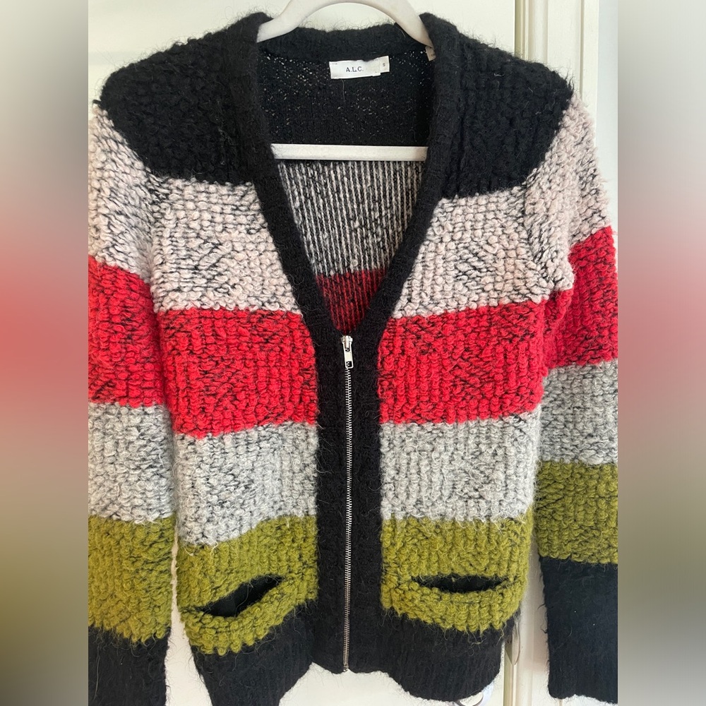 A.L.C multicolor striped zip cardigan